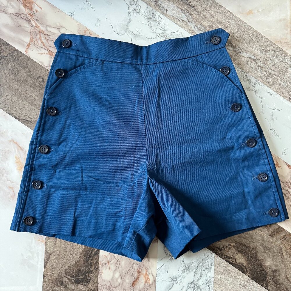 & Other Stories Navy Sailor Shorts Size 0 High Waist Button Cotton Nautical